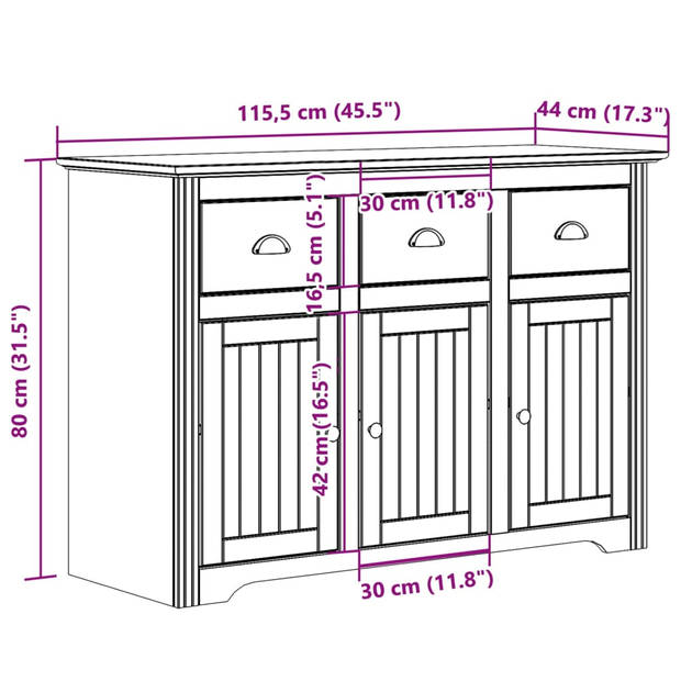 vidaXL Dressoir BODO 115,5x44x80 cm massief grenenhout wit