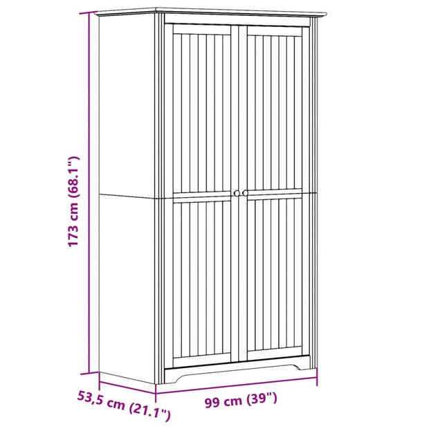 vidaXL Kledingkast BODO 99x53,5x173 cm massief grenenhout wit