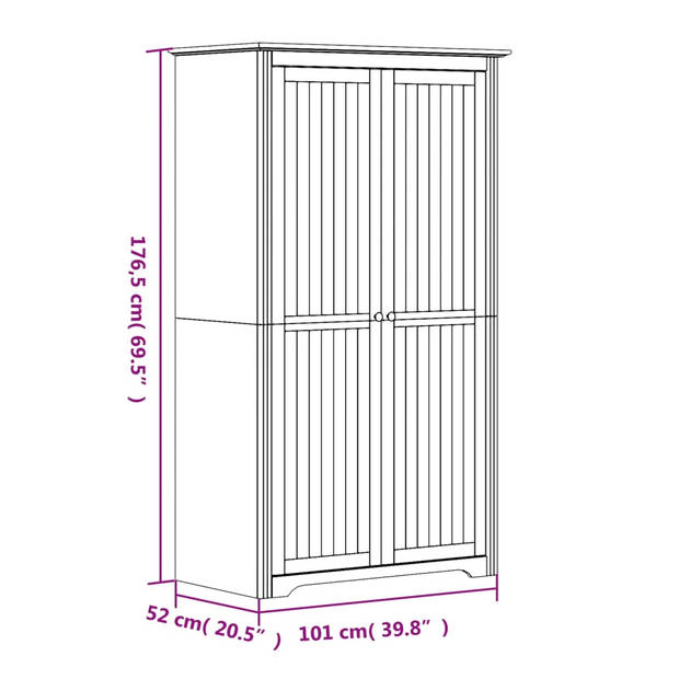 The Living Store Kledingkast FRANS - Kast - 101x52x176.5cm - Massief grenenhout - Ruime opbergruimte