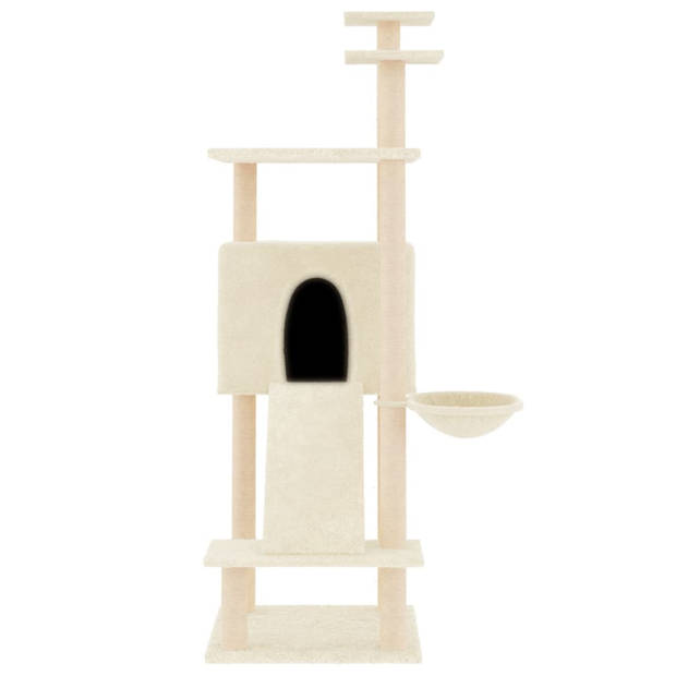 The Living Store Kattenmeubel - All-in-One - Krabpaal - 72x66.5x153cm - Crème