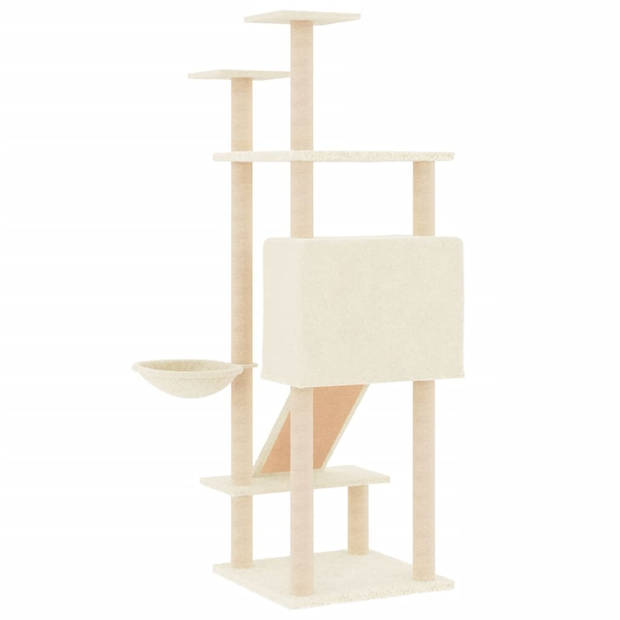 The Living Store Kattenmeubel - All-in-One - Krabpaal - 72x66.5x153cm - Crème