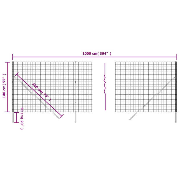 vidaXL Draadgaashek 1,4x10 m gegalvaniseerd staal groen