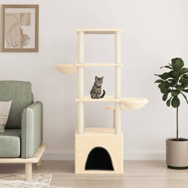 The Living Store Kattenmeubel - Alles-in-één kattenmeubel - 97 x 74.5 x 147 cm - Crème