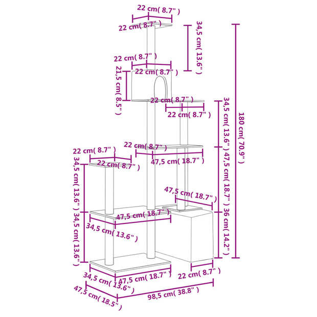 vidaXL Kattenmeubel met sisal krabpalen 180 cm crèmekleurig