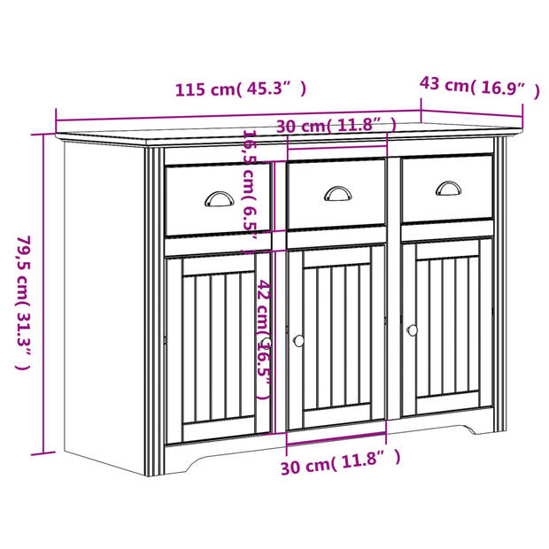 vidaXL Dressoir BODO 115,5x44x80 cm massief grenenhout wit en bruin