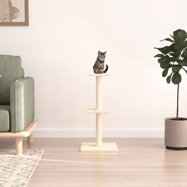 The Living Store Kattenmeubel met meerdere niveaus - 34.5 x 34.5 x 73 cm - Zacht pluche - natuurlijke sisal