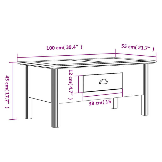 vidaXL Salontafel BODO 100x55x46 cm massief grenenhout wit