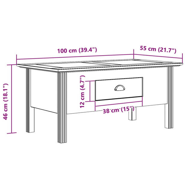 vidaXL Salontafel BODO 100x55x46 cm massief grenenhout wit