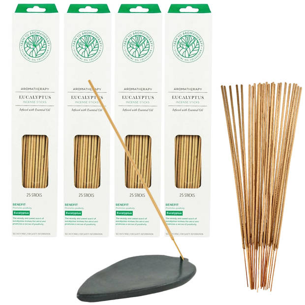 Wierook Aromatherapy Eucalyptus 100 stokjes incl. Speksteen Wierookhouder