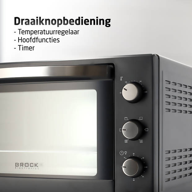 Brock TO 4801 BK Elektrische Oven – Heteluchtoven met Grill – Zwart