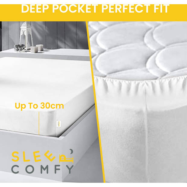 Sleep Comfy - 100% Katoen Premium Hoeslaken 180x200 cm - Jersey - Antibacteriëel - Rondom Elastiek - Wit