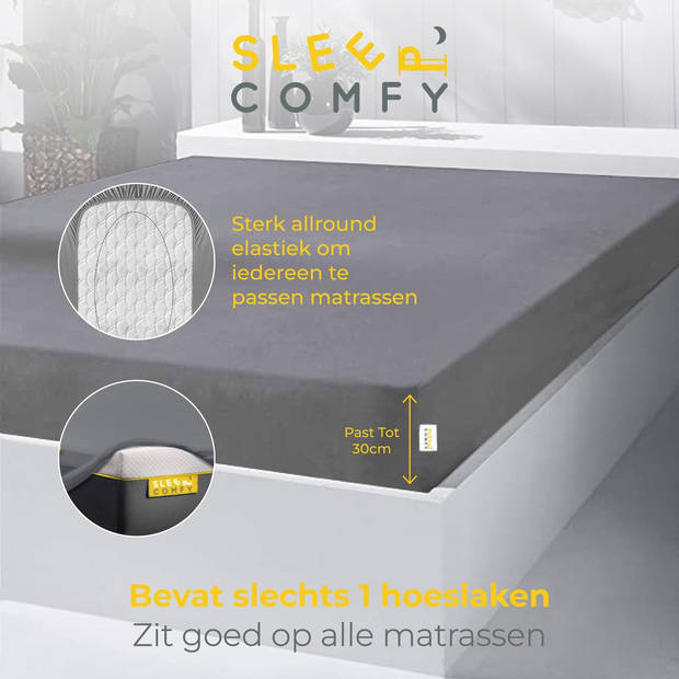 Sleep Comfy - 100% Katoen Premium Hoeslaken 80x200 cm - Jersey - Antibacteriëel - Rondom Elastiek - Antraciet