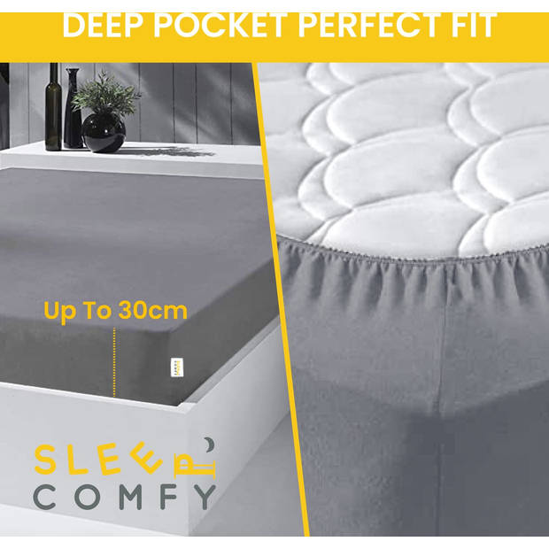 Sleep Comfy - 100% Katoen Premium Hoeslaken 180x200 cm - Jersey - Antibacteriëel - Rondom Elastiek - Antraciet