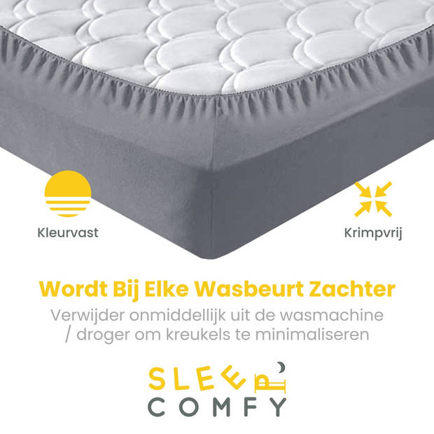 Sleep Comfy - 100% Katoen Premium Hoeslaken 180x200 cm - Jersey - Antibacteriëel - Rondom Elastiek - Antraciet