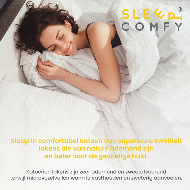 Sleep Comfy - 100% Katoen Premium Hoeslaken 160x200 cm - Jersey - Antibacteriëel - Rondom Elastiek - Lichtgrijs