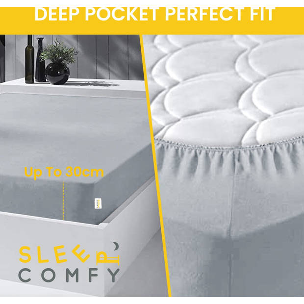 Sleep Comfy - 100% Katoen Premium Hoeslaken 180x200 cm - Jersey - Antibacteriëel - Rondom Elastiek - Lichtgrijs