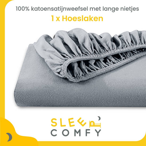 Sleep Comfy - 100% Katoen Premium Hoeslaken 180x200 cm - Jersey - Antibacteriëel - Rondom Elastiek - Lichtgrijs
