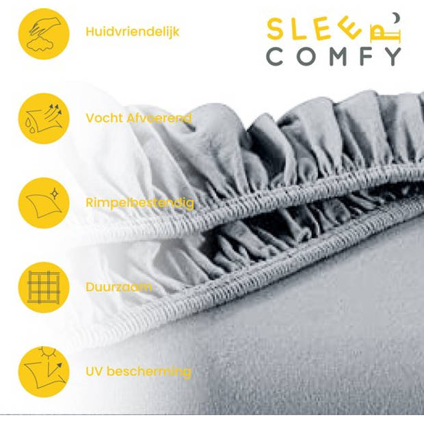 Sleep Comfy - 100% Katoen Premium Hoeslaken 160x200 cm - Jersey - Antibacteriëel - Rondom Elastiek - Lichtgrijs