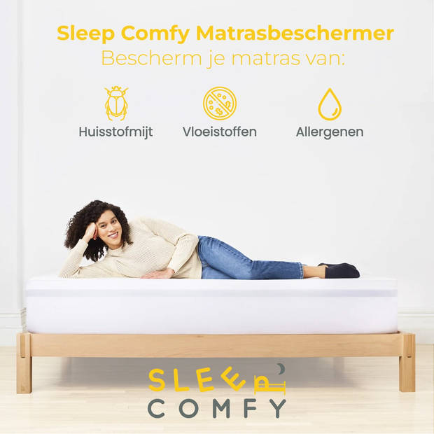 Sleep Comfy - Waterdicht Matrasbeschermer 180x200 cm - Moltons - Antibacteriëel - Rondom Elastiek - Wit