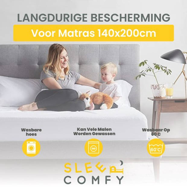 Sleep Comfy - Waterdicht Matrasbeschermer 140x200 cm - Moltons - Antibacteriëel - Rondom Elastiek - Wit