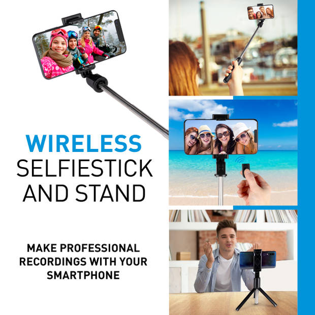 Grundig Selfie Stick en Tripod - met Bluetooth Afstandsbediening - Smartphones 58 tot 100MM - Kunststof - Zwart