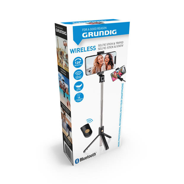 Grundig Selfie Stick en Tripod - met Bluetooth Afstandsbediening - Smartphones 58 tot 100MM - Kunststof - Zwart