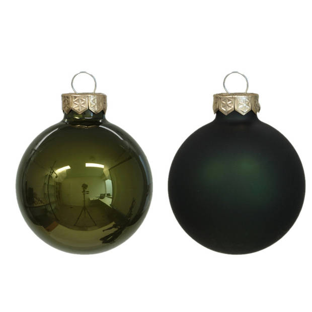 Othmar Decorations kerstballen - 36x - olijf/donkergroen - glas - 6 cm - Kerstbal