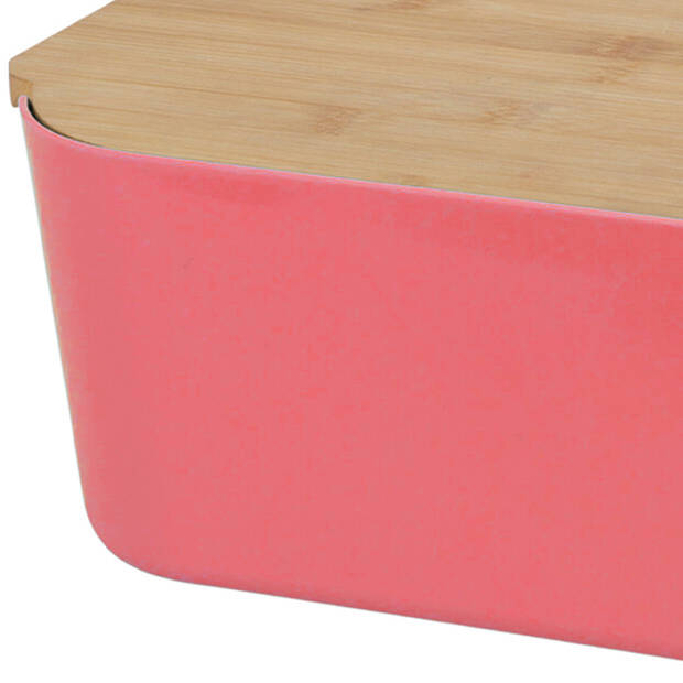 Excellent Houseware Broodtrommel met snijplank - rood - bamboe/kunststof - 33 x 18 x 12 cm - Broodtrommels