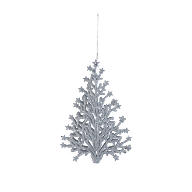 4x stuks kunststof kersthangers kerstboom zilver glitter 15 cm kerstornamenten - Kersthangers