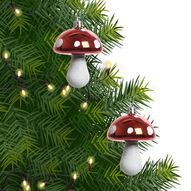 Decoris Kersthangers - 2x - rood - paddenstoelen - 7 cm - Kersthangers