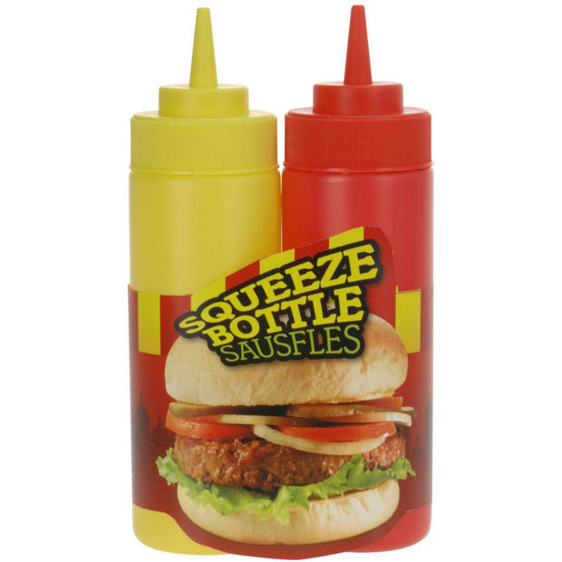 Doseerflessen/sausflessen - 2x - rood en geel - kunststof - 400 ml - mayo en ketchup knijpflessen - Garneergerei