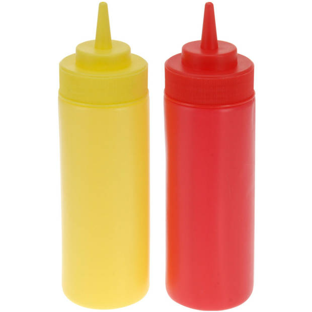 Doseerflessen/sausflessen - 4x - rood en geel - kunststof - 400 ml - mayo en ketchup knijpflessen - Garneergerei