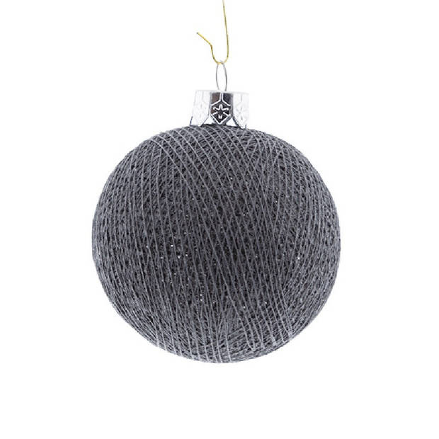 1x Grijze Cotton Balls kerstballen decoratie 6,5 cm - Kerstbal