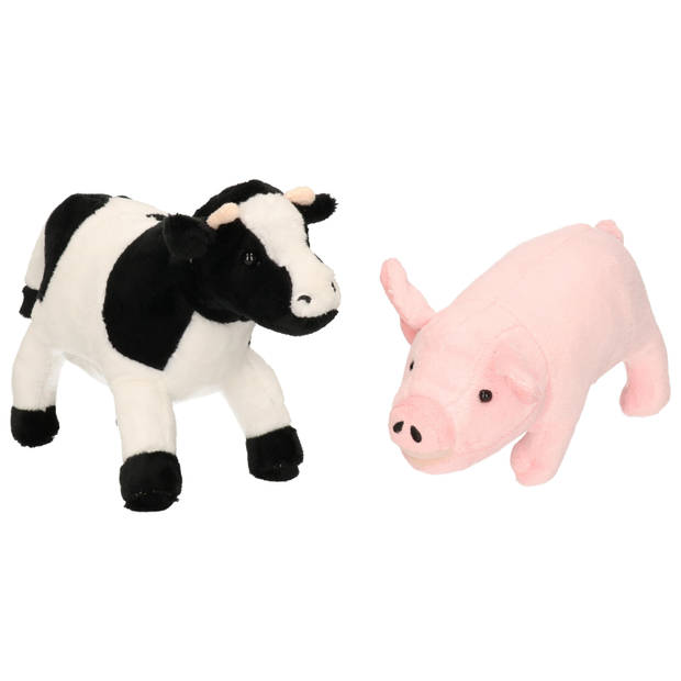 Pluche knuffel boerderijdieren set Koe en Varken van 22 cm - Knuffel boederijdieren