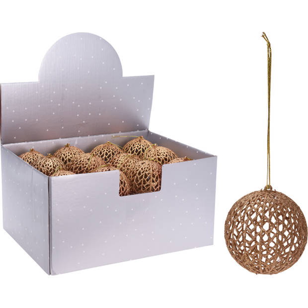 Kerstboomversiering gouden draad kerstballen met glitters 9 cm - Kerstbal