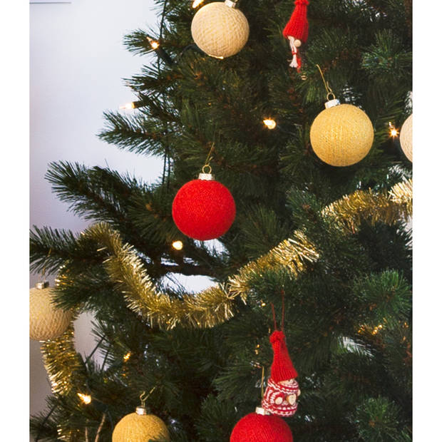 3x Rode Cotton Balls kerstballen decoratie 6,5 cm - Kerstbal