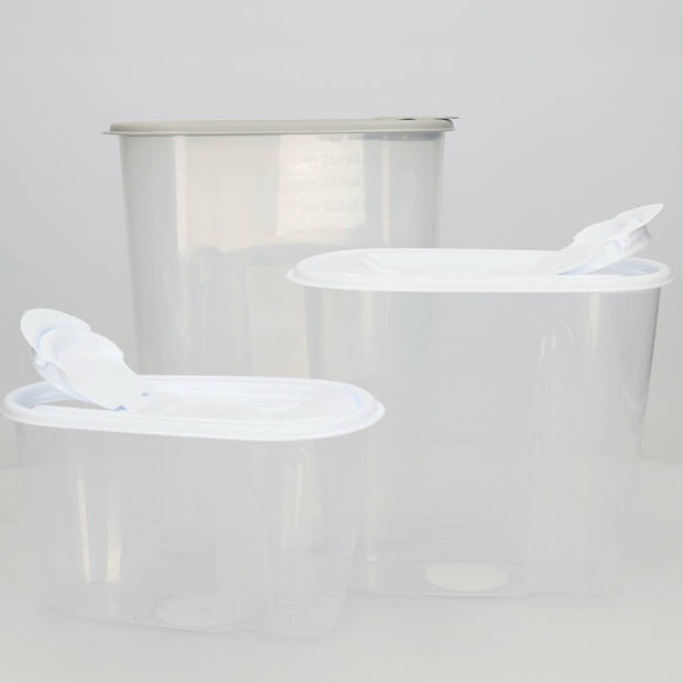 Excellent Houseware Voedselcontainer strooibus - wit - 1,5 liter - kunststof - 19,5 x 9,5 x 17 cm - Voorraadpot