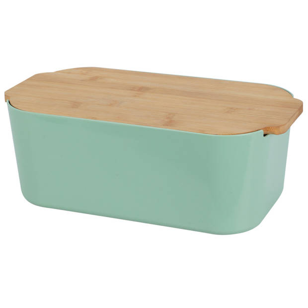 Excellent Houseware Broodtrommel met snijplank - groen - bamboe/kunststof - 33 x 18 x 12 cm - Broodtrommels