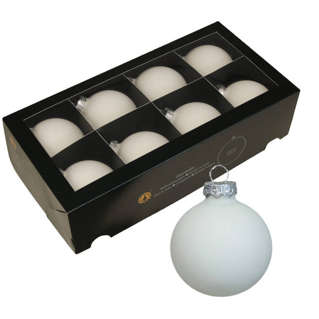 Kerstballen van glas - 8x - satijn wit - 8 cm -milieubewust - Kerstbal