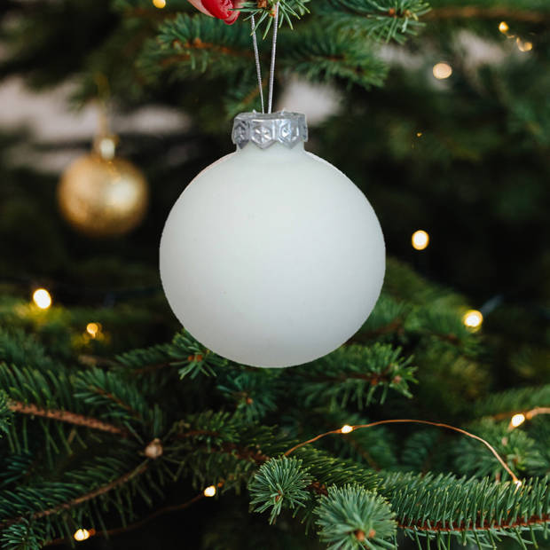 Kerstballen van glas - 8x - satijn wit - 8 cm -milieubewust - Kerstbal