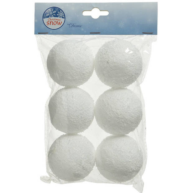 6x Witte sneeuwballen/sneeuwbollen 6 cm - Decoratiesneeuw