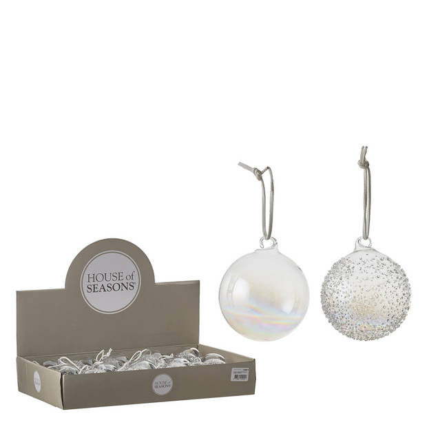 6x Glazen transparant parelmoer kerstballen 7 cm kerstboomversiering - Kerstbal