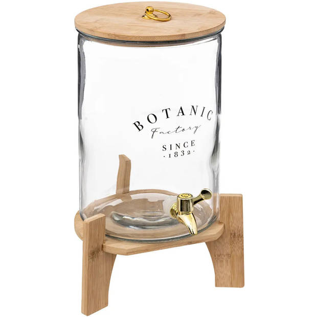 Secret de Gourmet Luxe Drankdispenser/water/sap - Onderstel en kraantje - glas/hout - 8 Liter - Drankdispensers