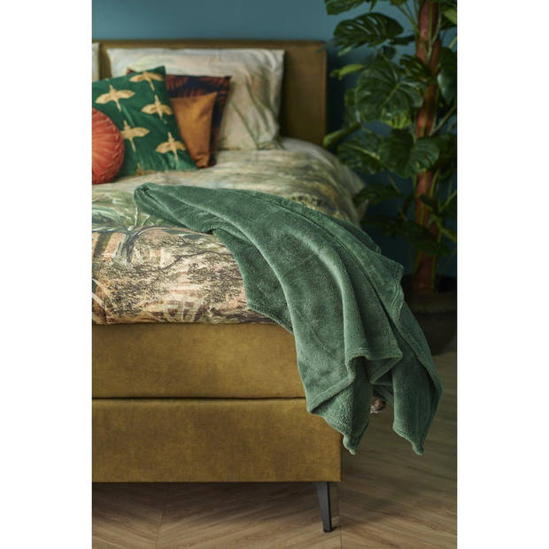 Unique Living plaid/deken Justin - donker groen - polyester - 150 x 200 cm - Plaids