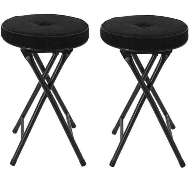 Home & Styling Bijzet krukje/stoel - 2x - Opvouwbaar - zwart Ribcord - D33 x H49 cm - Krukjes