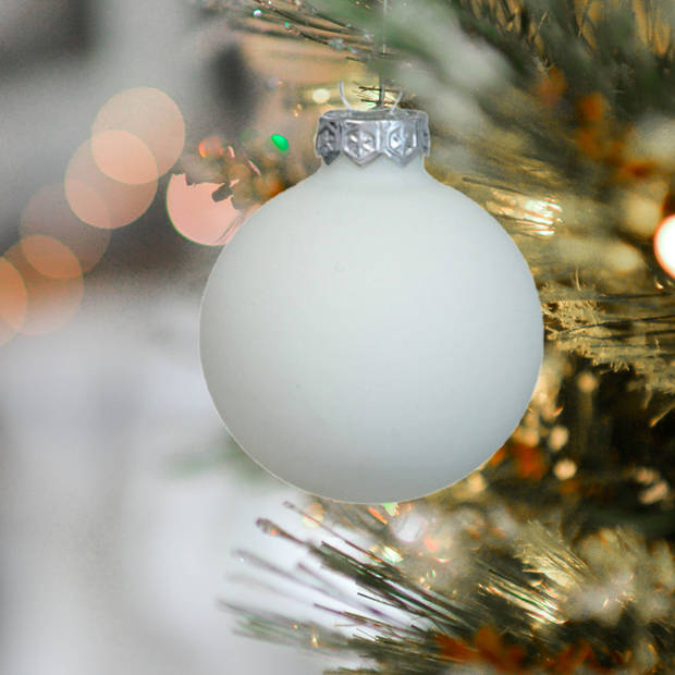 Othmar Decorations kerstballen - 36x - satijn wit - glas - 6 cm - Kerstbal