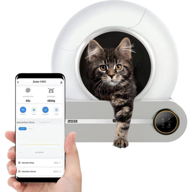 Zedar K900 Automatische Kattenbak - Zelfreinigende Kattenbak - Met App en Touchscreen - 65L