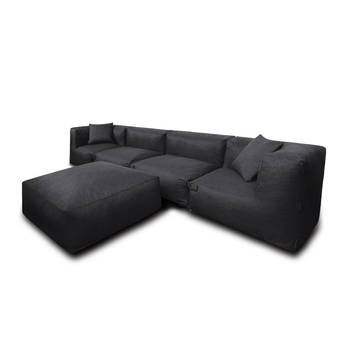 Feel Furniture - Binnen & Buiten bank - Odin - 4 Persoonsbank - Zwart - Met Hocker