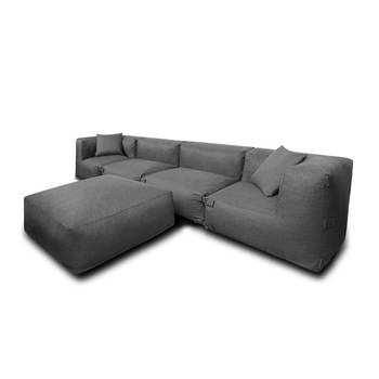 Feel Furniture - Binnen & Buiten bank - Odin - 4 Persoonsbank - Grijs - Met Hocker