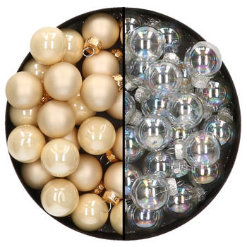 Mini kerstballen - 48x- transparant parelmoer/champagne - 2,5 cm - glas - Kerstbal